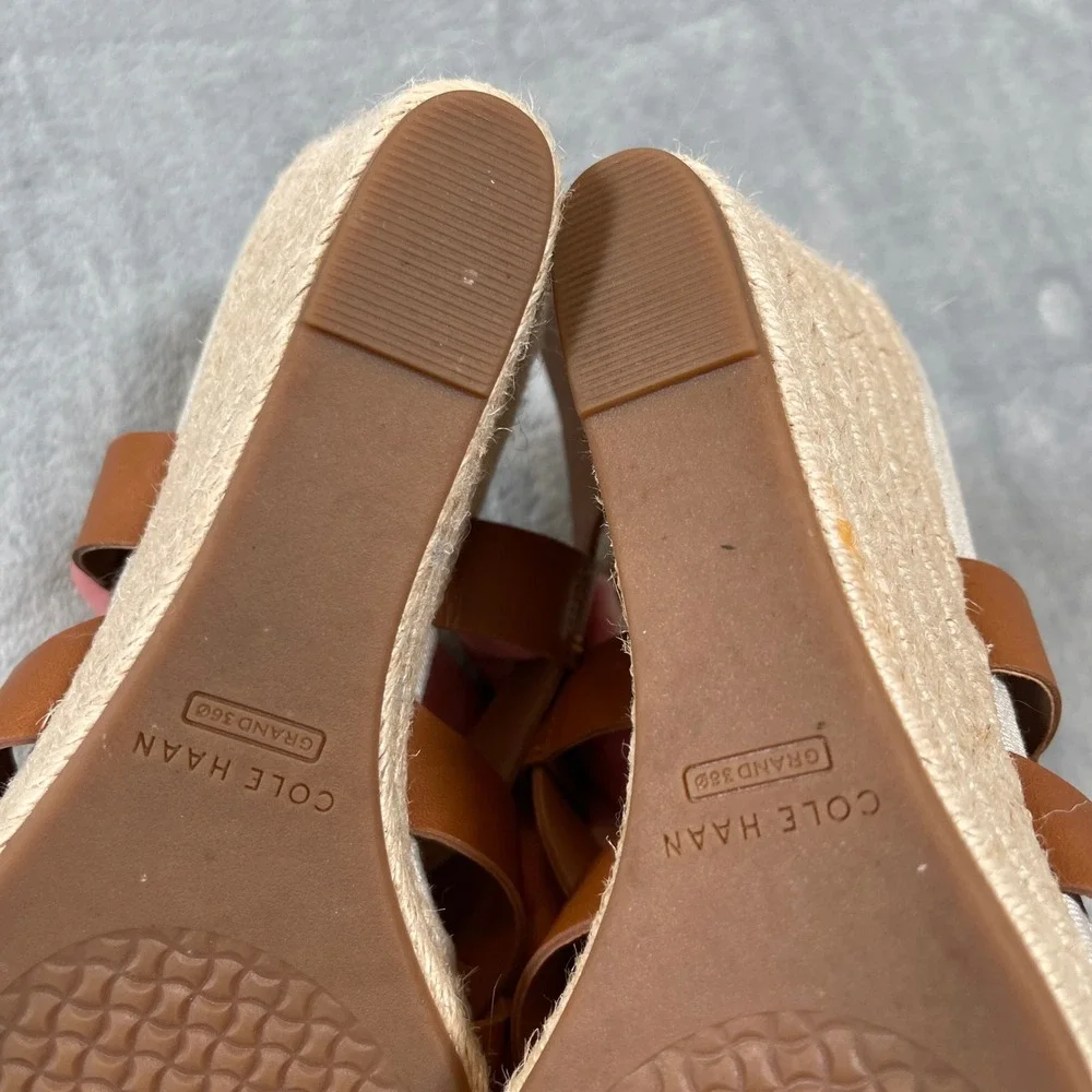 Cole Haan Grand 360 Size 6 Brown Leather Espadrille Wedge Slingback Buckle